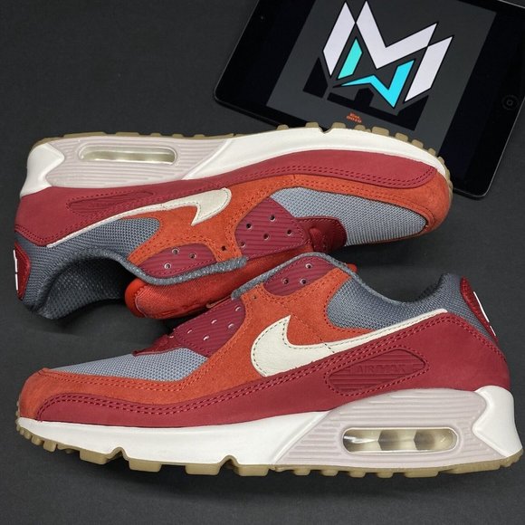 Nike Air Max 90 Premium Shoes Sneakers Red Grey Ivory DH4621-600 Men’s Sizes main image 7